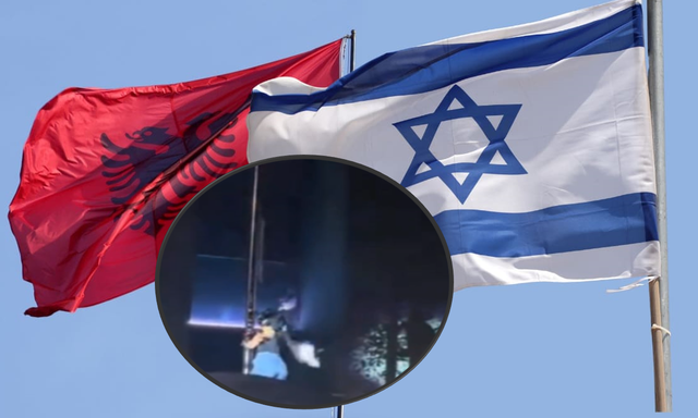 Pamjet/ Një vajzë me maskë shkul flamurin e Izraelit te ambasada në Tiranë