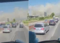 Bie zjarr në Koxhas të Shijakut, tymi i zi mbulon autostradën Durrës-Tiranë
