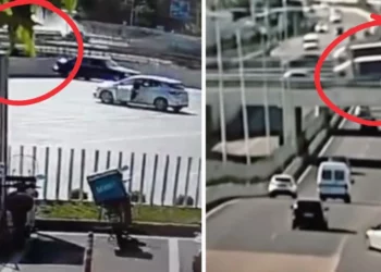 (VIDEO) Pamjet e momentit të aksidentit, betonierja futet me shpejtësi në rrethrrotullim, përplas Audi-n dhe bie nga lartësia