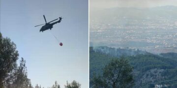 Zjarri në masivin pyjor të Krujës, rinis ndërhyrja nga toka dhe ajri