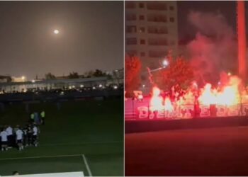 Fiken dritat në stadium gjatë ndeshjes Teuta-Tirana, tifozët në kor: Rama ik!