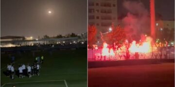 Fiken dritat në stadium gjatë ndeshjes Teuta-Tirana, tifozët në kor: Rama ik!