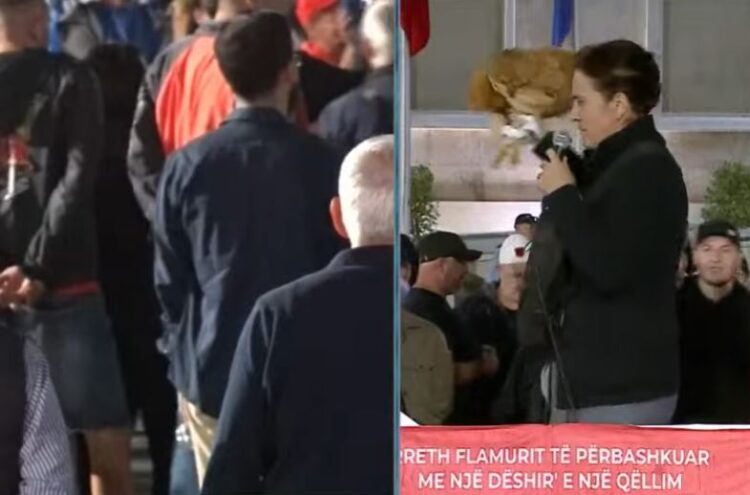 Protestuesja merr pulën në podium, thirrje Ramës: Me burrat nuk merresh dot! Do veshësh fustanin dhe do ja mbathësh