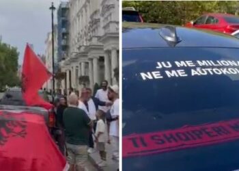Shqiptarët në Britani protestojnë kundër Ramës, nisen me autokolonë për në Tiranë