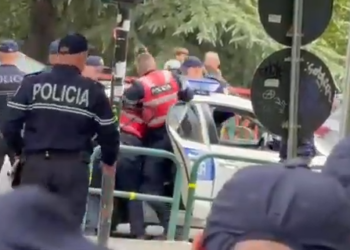 Shkelma dhe dhunë, momenti kur policia shoqëron me forcë protestuesit