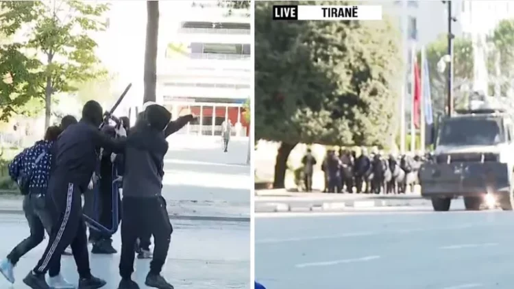 Policia hedh gaz lotsjellës në drejtim të protestuesve te Kryeministria, studentët rezistojnë