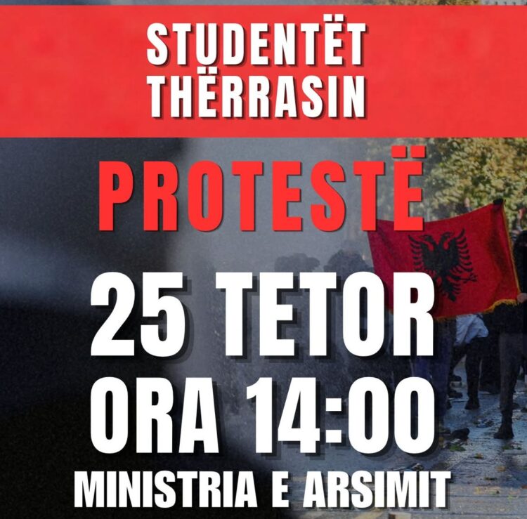 Studentët njoftojnë sërish protestë nesër në orën 14:00 para Ministrisë së Arsimit