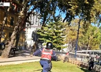 Aksion i policisë në Parkun Rinia, ujë dhe gaz lotësjellës ndaj protestuesve, disa të shoqëruar