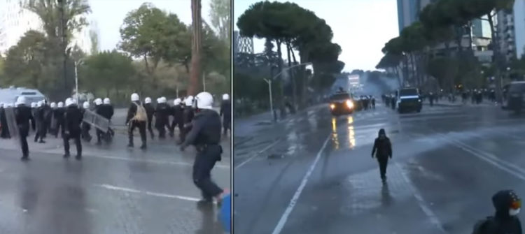 Hidhet gaz lotsjellës te Kryeministria, policia fillon përndjekjen e të rinjve në rrugët e Tiranës